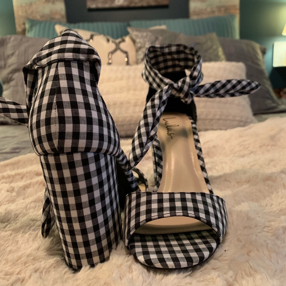 Lulu’s black and white checkered block heels